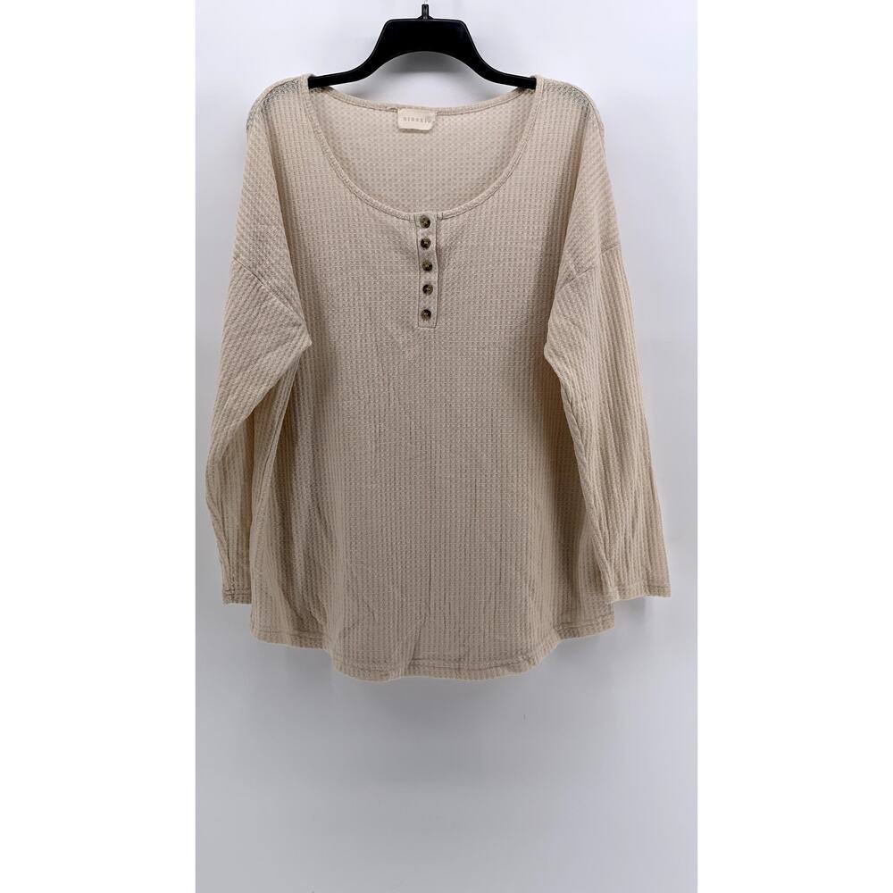 NINEXIS Women's Beige Textured Scoop-Neck Long Sleeve Top SZ L